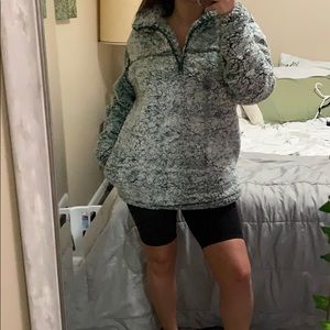 Green Sherpa Teddy Quarter Zip